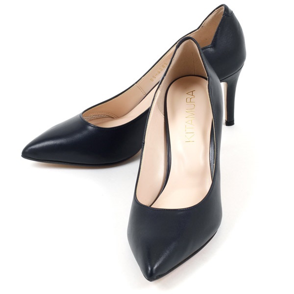 フラワーカットパンプス(ダークブルー-22.5cm)