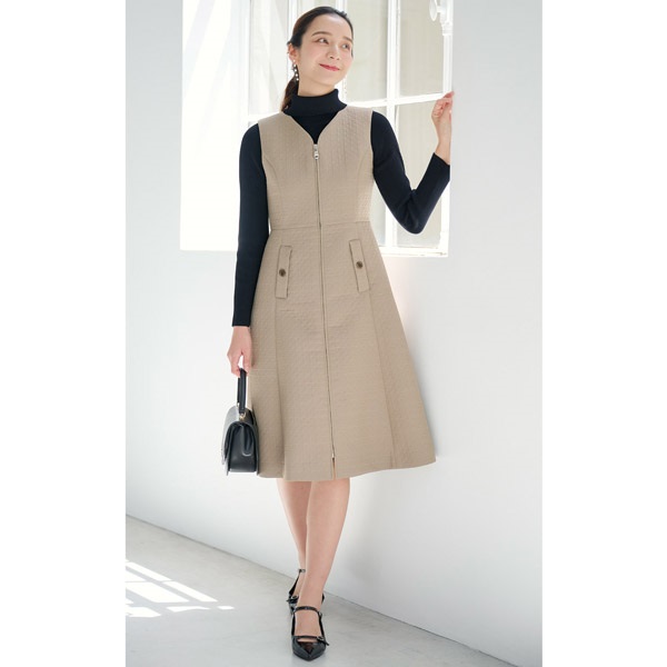 オリジナルキルティングジャガードジャンパースカート(サンドベージュ-M(38))