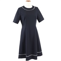 レース付き五分袖セミフレアワンピース(ダークブルー（シロレース）-S(36))