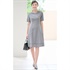レース付き五分袖セミフレアワンピース(グレー-S(36))