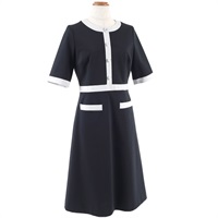 配色ストレッチポンチワンピース(ダークブルー-S(36))