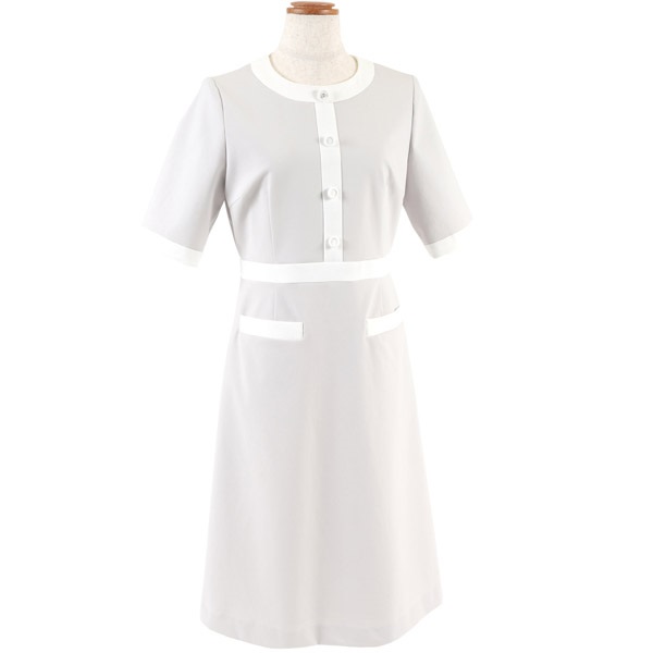 配色ストレッチポンチワンピース(ライトグレー-S(36))