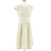 レーシースモールチェック切り替え配色ワンピース(ライトグリーン-S(36))