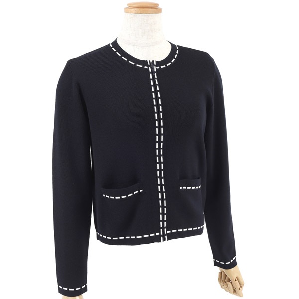 配色ニットカーディガン(ダークブルー-M(38))