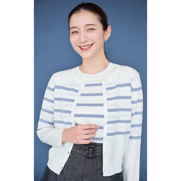 ボーダーニットカーディガン(ホワイト-M(38))