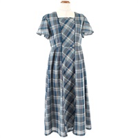 オーガニックコットンローンマドラスチェックワンピース(ダークブルー-S(36))