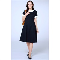 麻調パナマ配色ワンピース