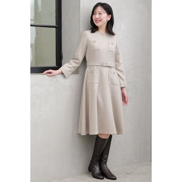 ストレッチフラノベルト付きワンピース(ベージュ-S(36))