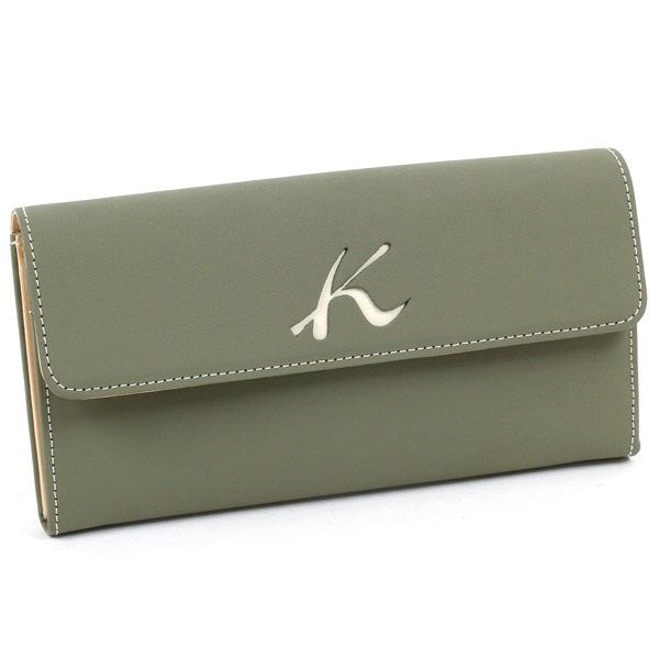 長財布(カーキ／アイボリーステッチ)