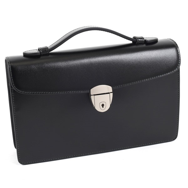 セカンドバッグ(ブラック／ダークグリーンステッチ)