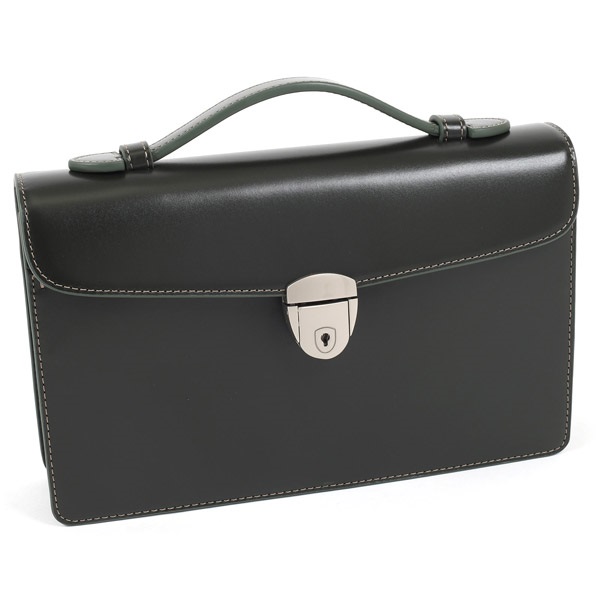 セカンドバッグ(ダークグリーン／ゴールドステッチ)