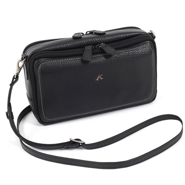 ショルダーバッグ(ブラック／サンドベージュステッチ)