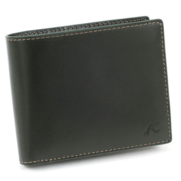二折財布（札入れ）(ダークグリーン／ゴールドステッチ)